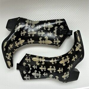 Corkys Rain Boots Womens 8 Black Gold Fleur-de-Lis Waterproof Western NOLAS BBQ
